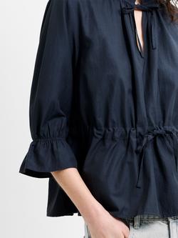 French Connection Era Poplin Ruffle Top, Navy - view 2, Navy