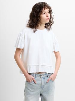 French Connection Rallie Plisse Trim T-shirt, Linen White