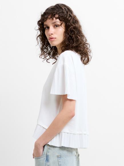 French Connection Rallie Plisse Trim T-shirt - view 2, Linen White