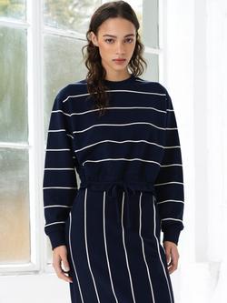 French Connection Sunday Sweat Drawstring Cropped Jumper, Navy/Porcelain