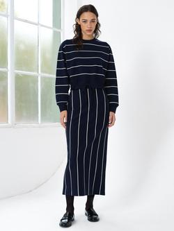 French Connection Sunday Sweat Drawstring Cropped Jumper - view 2, Navy/Porcelain