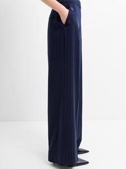 French Connection Alia Pinstripe Button Detail Wide-Leg Trousers - view 2, Navy/Linen White