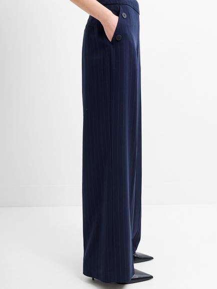 French Connection Alia Pinstripe Button Detail Wide-Leg Trousers - view 2, Navy/Linen White
