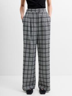 French Connection Kira Check Wide Leg Pleated Trousers, Black/Cream - view 2, Black/Cream