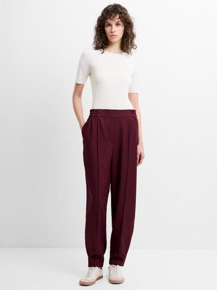 French Connection Twyla Barrel Leg Tailored Trousers, Berry Red, Berry Red