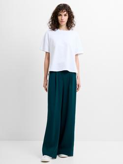 French Connection Vinnie Side Stripe Wide Leg Trousers, Green/Porcelain, Green/Porcelain