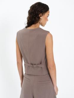 French Connection Vienna V-Neck Pocket Waistcoat - view 2, Taupe Brown