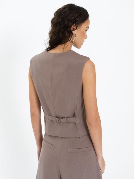 French Connection Vienna V-Neck Pocket Waistcoat - view 2, Taupe Brown