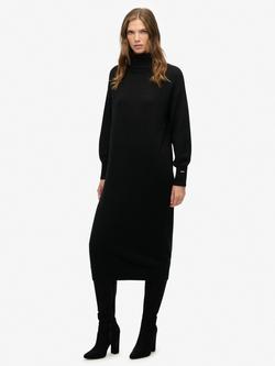 Superdry Roll Neck Jumper Midi Dress, Black, Black