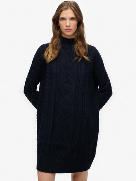 Superdry Slouchy Cable Knit Dress, Eclipse Navy, Eclipse Navy