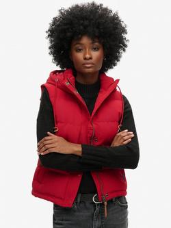 Superdry Everest Hooded Puffer Gilet, Red, Red