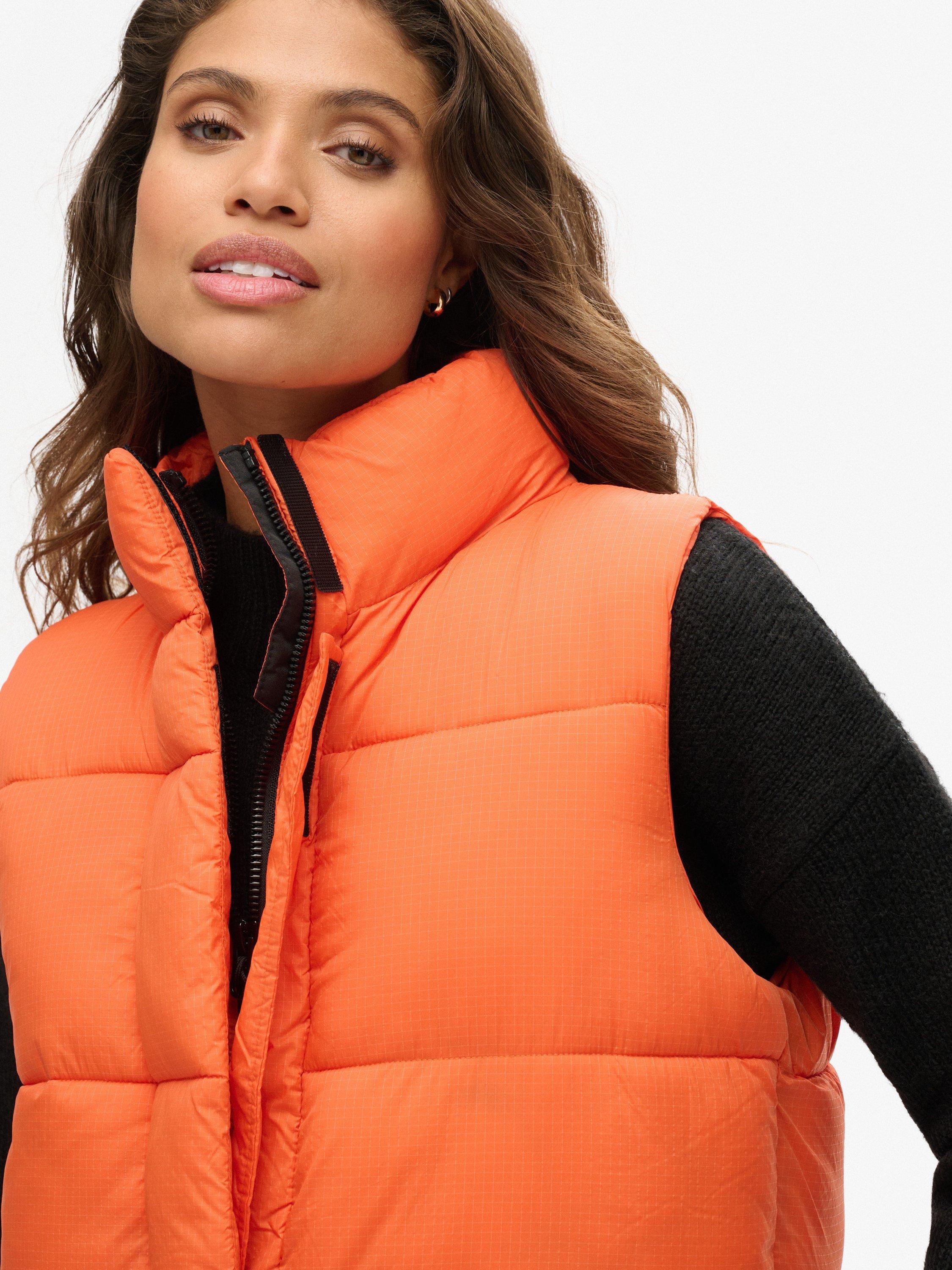 Product image 5 of 5, which shows Superdry Ripstop Longline Puffer Gilet, Orange Grid, 12