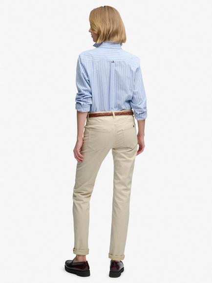 Superdry Mid Rise Slim Sateen Trousers, Stone - view 2, Stone