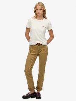 Superdry Mid Rise Slim Sateen Trousers, American Beige, American Beige