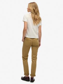 Superdry Mid Rise Slim Sateen Trousers, American Beige - view 2, American Beige
