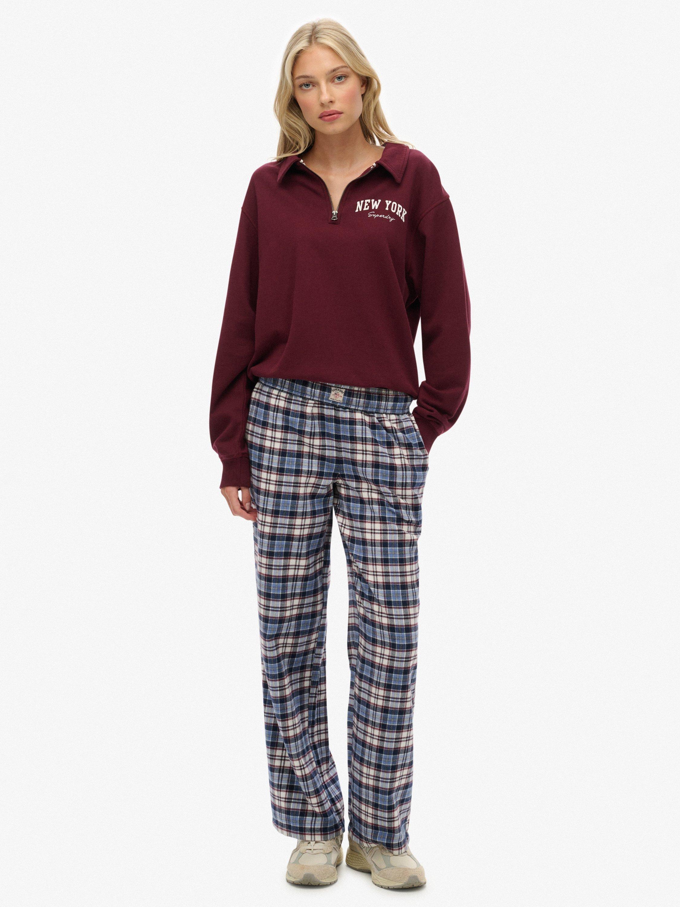 Product image 1 of 6, which shows Superdry Check Wide Leg Trousers, Blue/Red Check, 12
