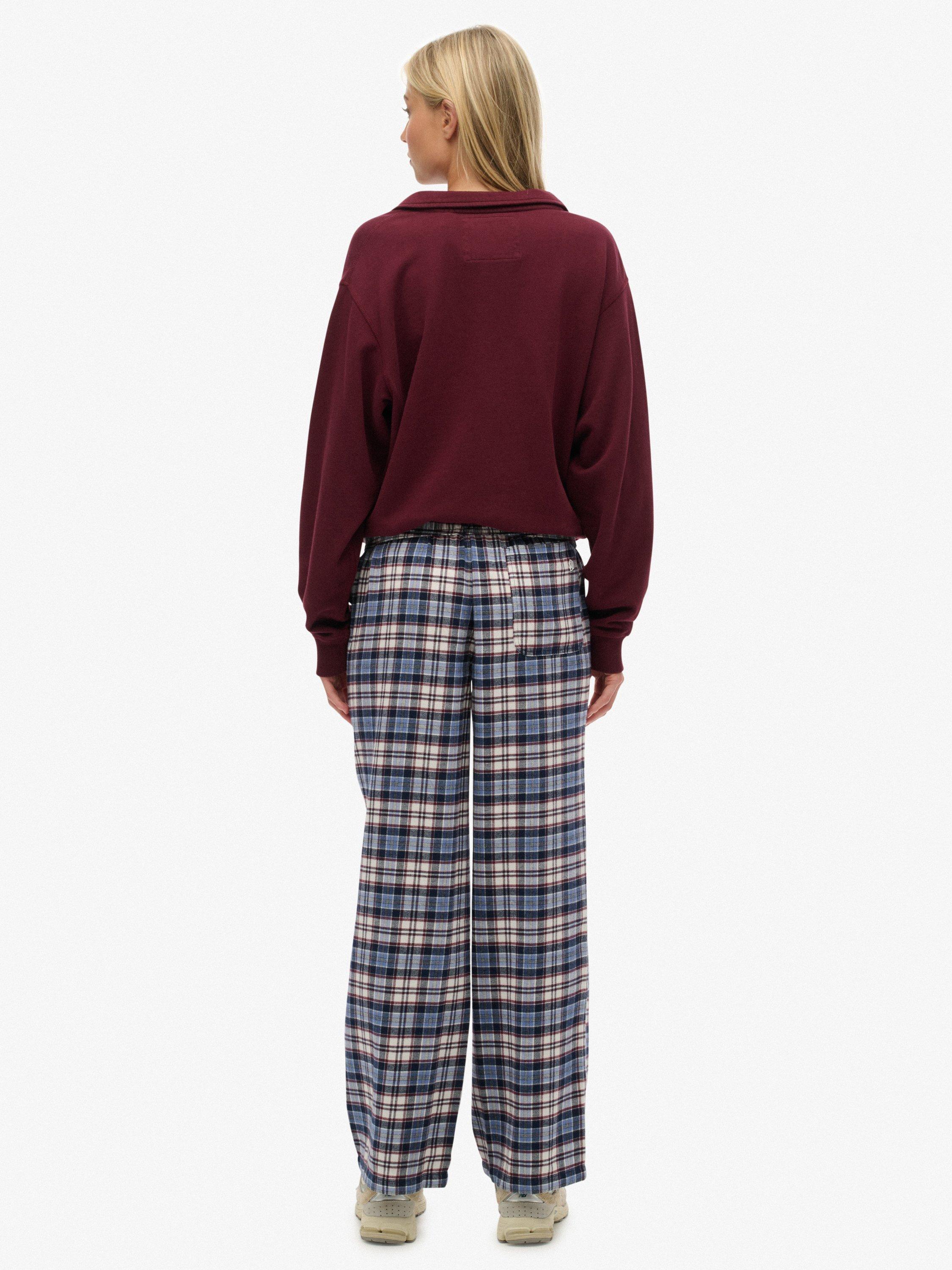 Product image 2 of 6, which shows Superdry Check Wide Leg Trousers, Blue/Red Check, 12