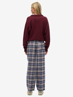 Superdry Check Wide Leg Trousers, Blue/Red Check - view 2, Blue/Red Check