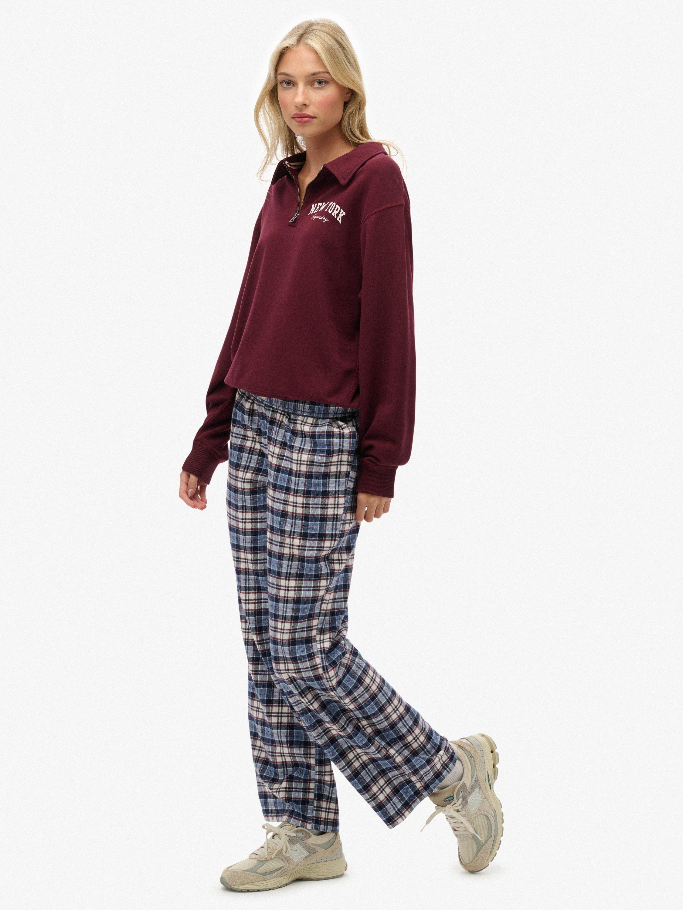 Product image 3 of 6, which shows Superdry Check Wide Leg Trousers, Blue/Red Check, 12