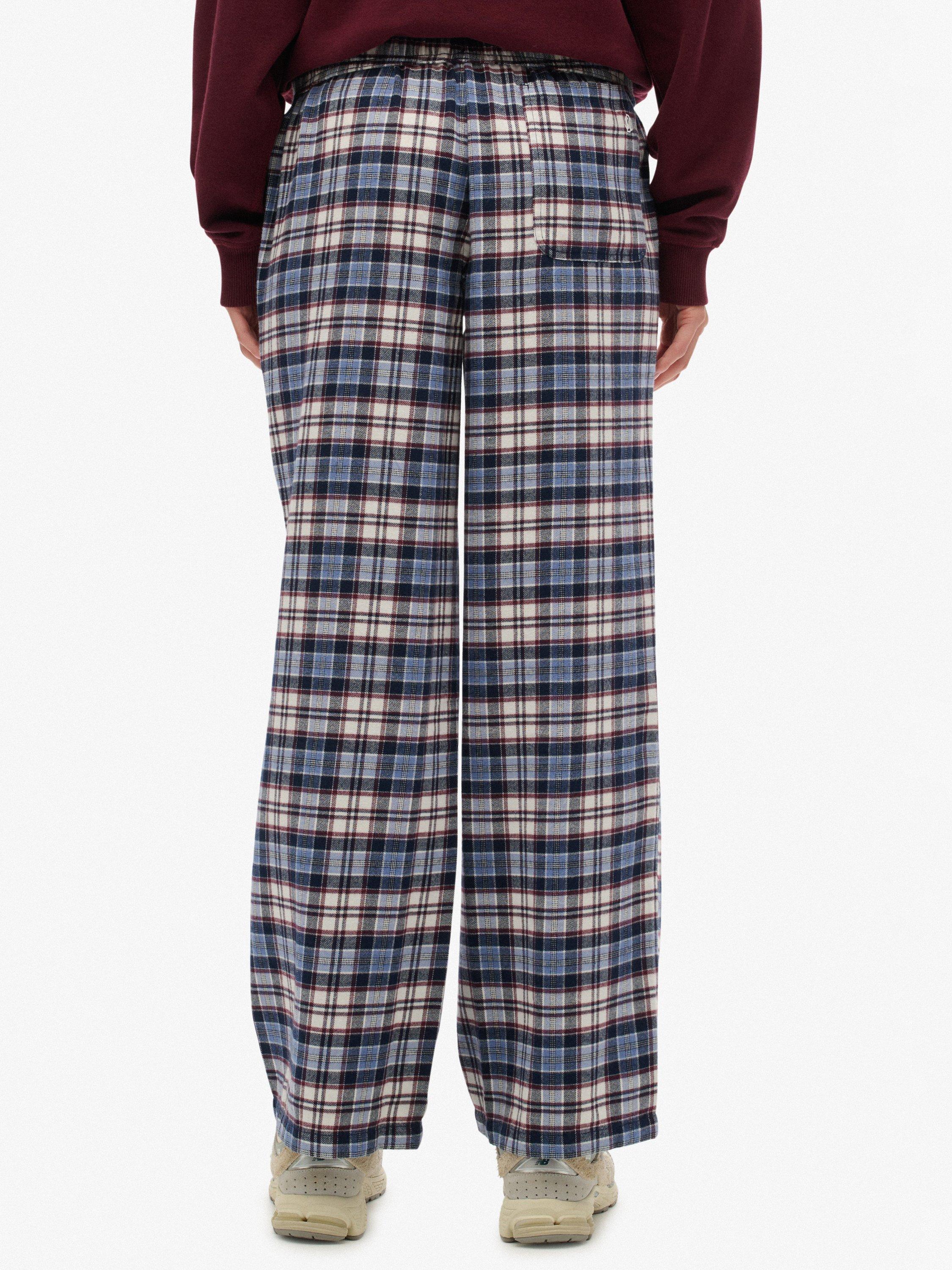 Product image 4 of 6, which shows Superdry Check Wide Leg Trousers, Blue/Red Check, 12