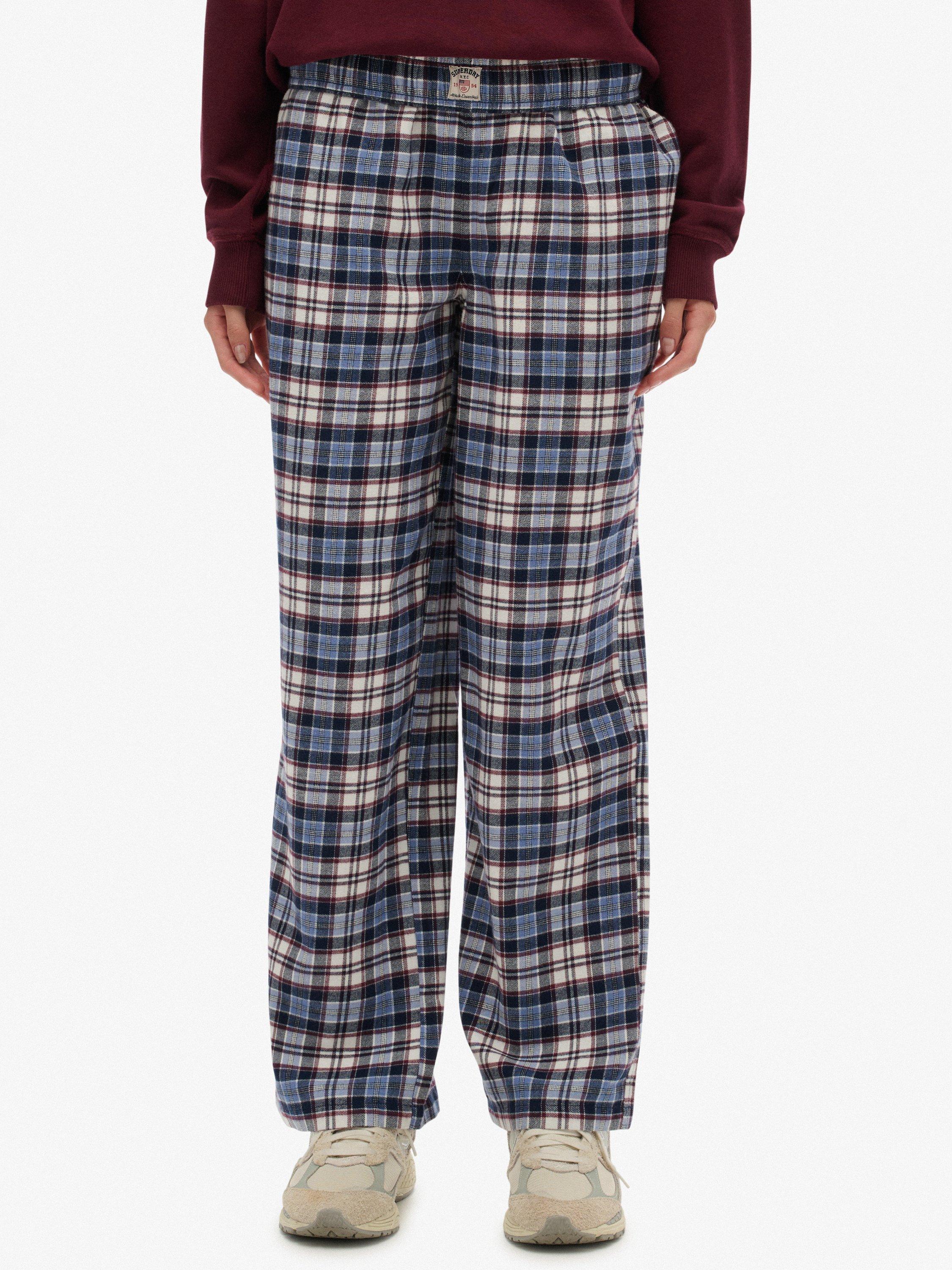 Product image 5 of 6, which shows Superdry Check Wide Leg Trousers, Blue/Red Check, 12