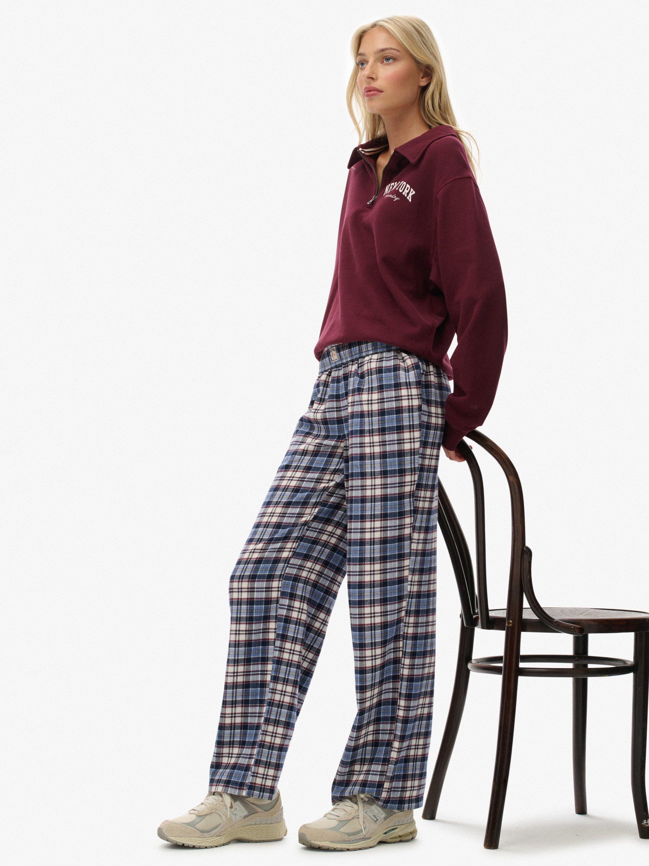 Product image 6 of 6, which shows Superdry Check Wide Leg Trousers, Blue/Red Check, 12