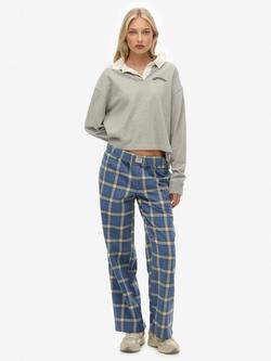 Superdry Check Wide Leg Trousers, Navy/Green Check, Navy/Green Check