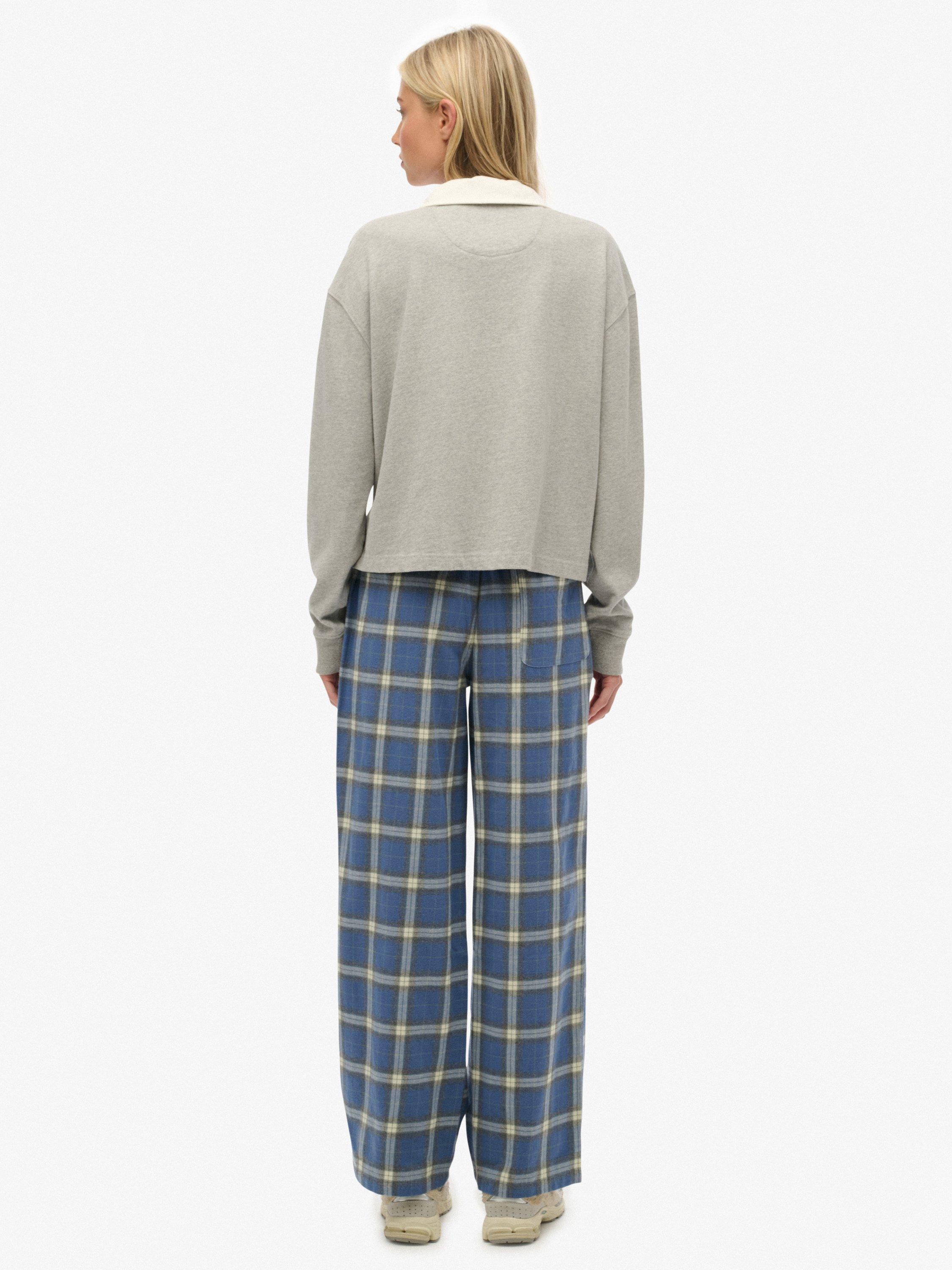 Product image 2 of 6, which shows Superdry Check Wide Leg Trousers, Navy/Green Check, 8