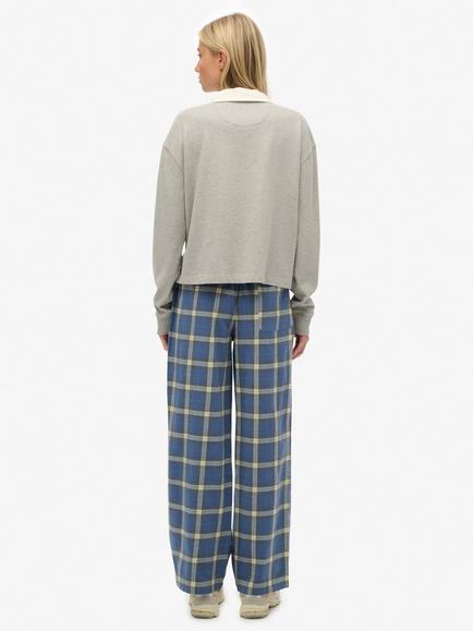 Superdry Check Wide Leg Trousers, Navy/Green Check - view 2, Navy/Green Check