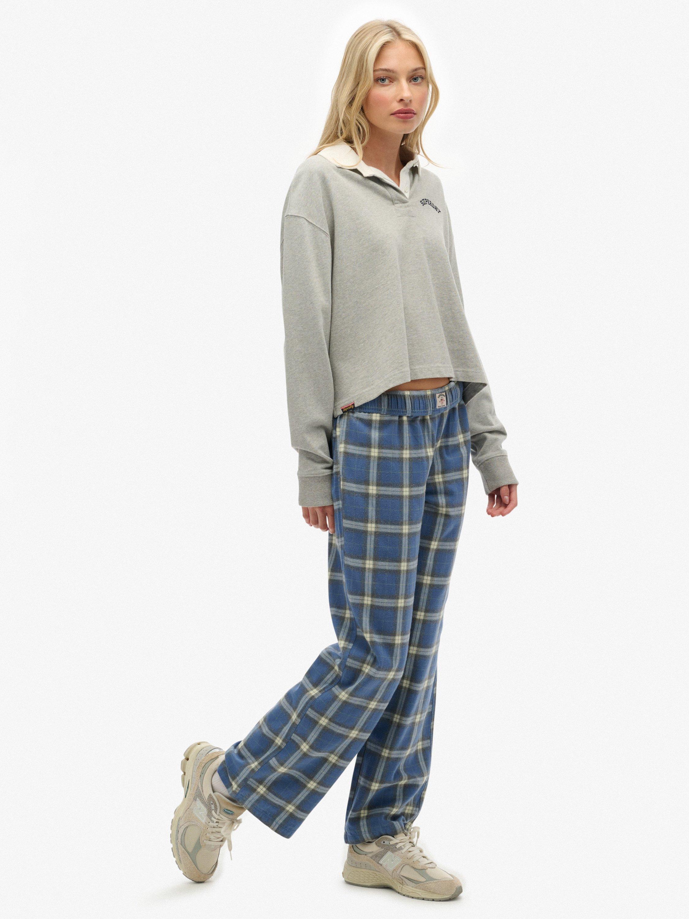 Product image 3 of 6, which shows Superdry Check Wide Leg Trousers, Navy/Green Check, 8