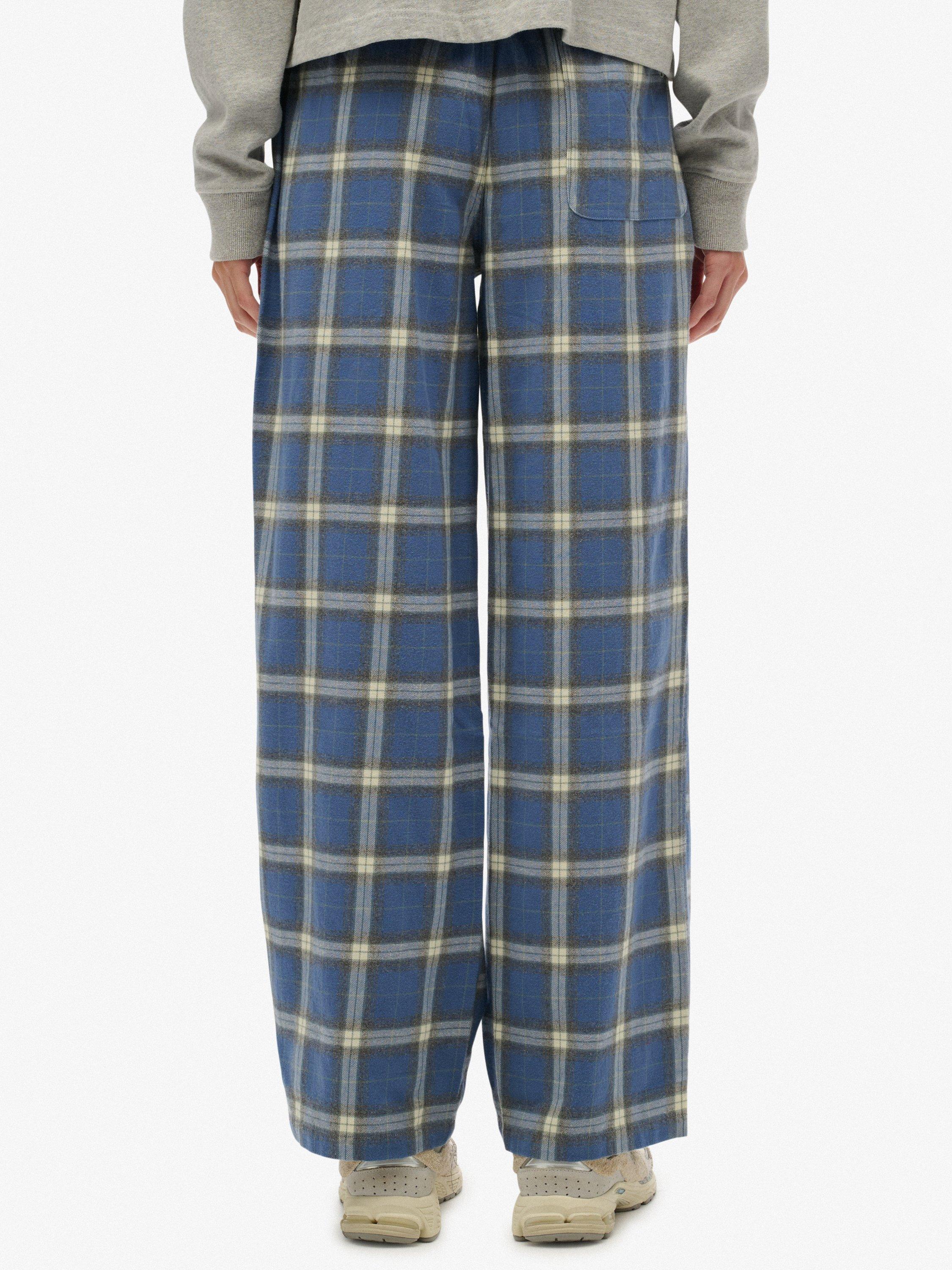Product image 4 of 6, which shows Superdry Check Wide Leg Trousers, Navy/Green Check, 8