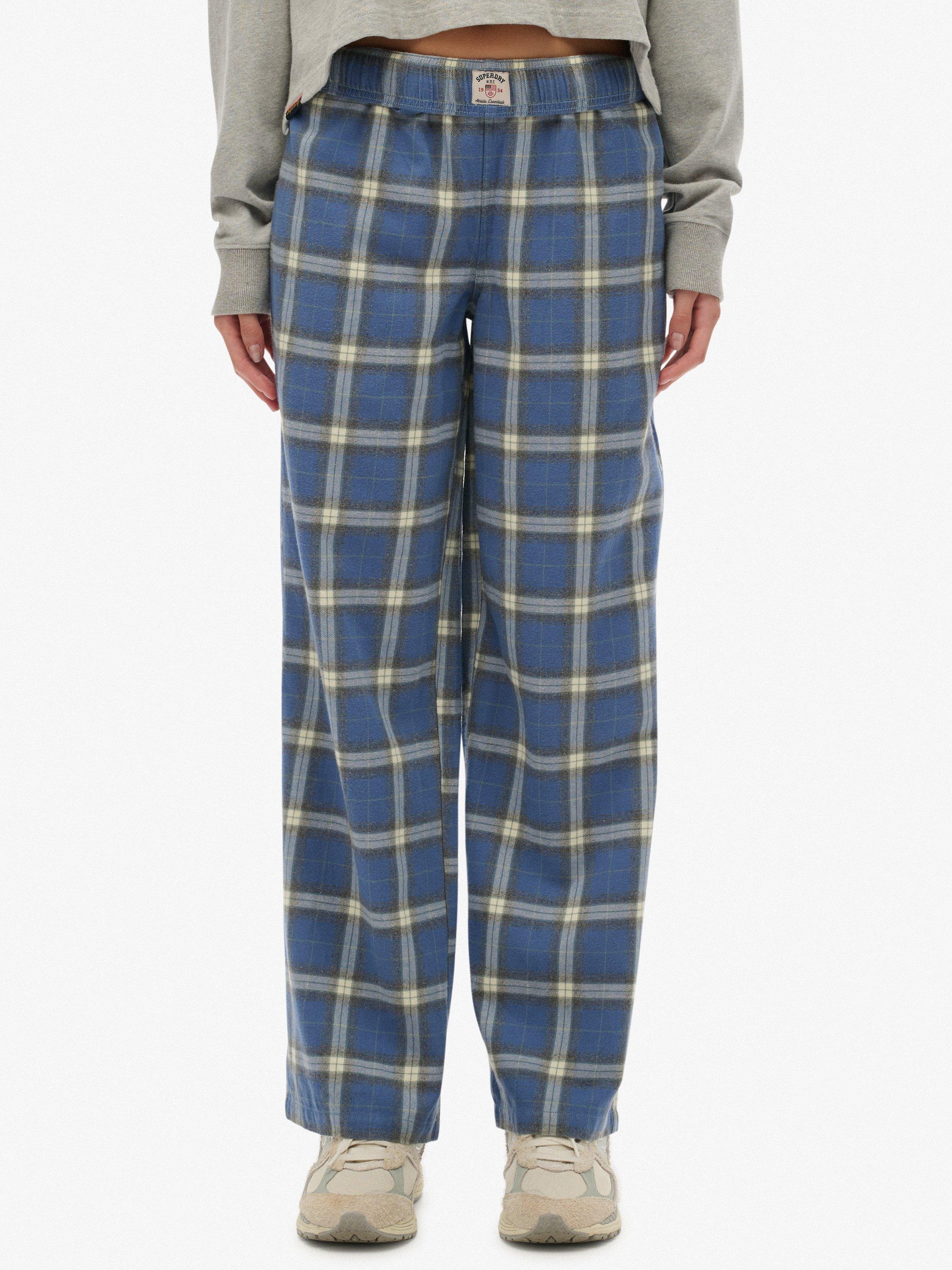 Product image 5 of 6, which shows Superdry Check Wide Leg Trousers, Navy/Green Check, 8