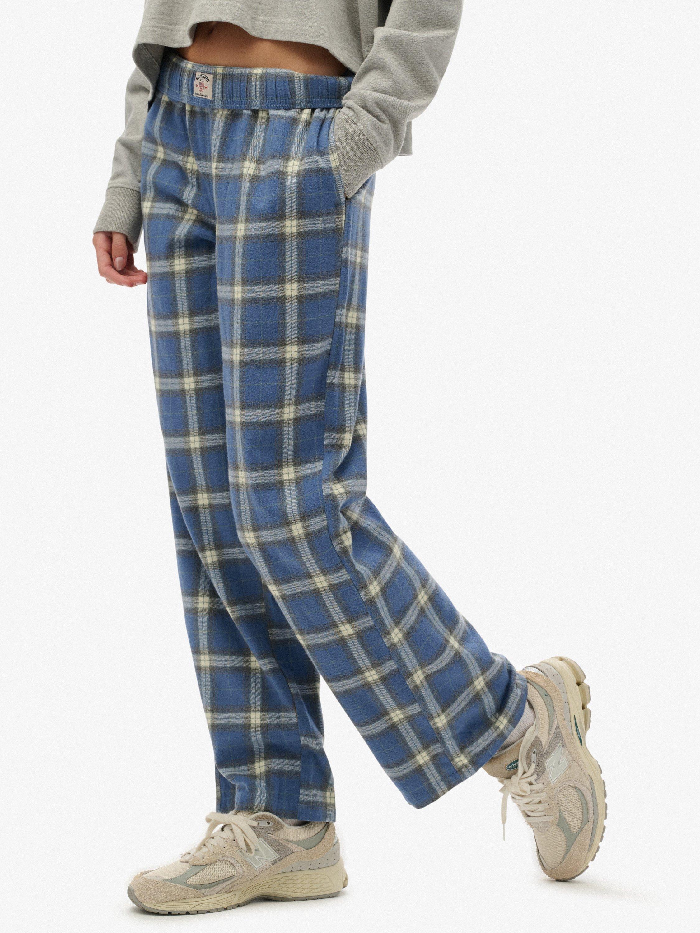 Product image 6 of 6, which shows Superdry Check Wide Leg Trousers, Navy/Green Check, 8