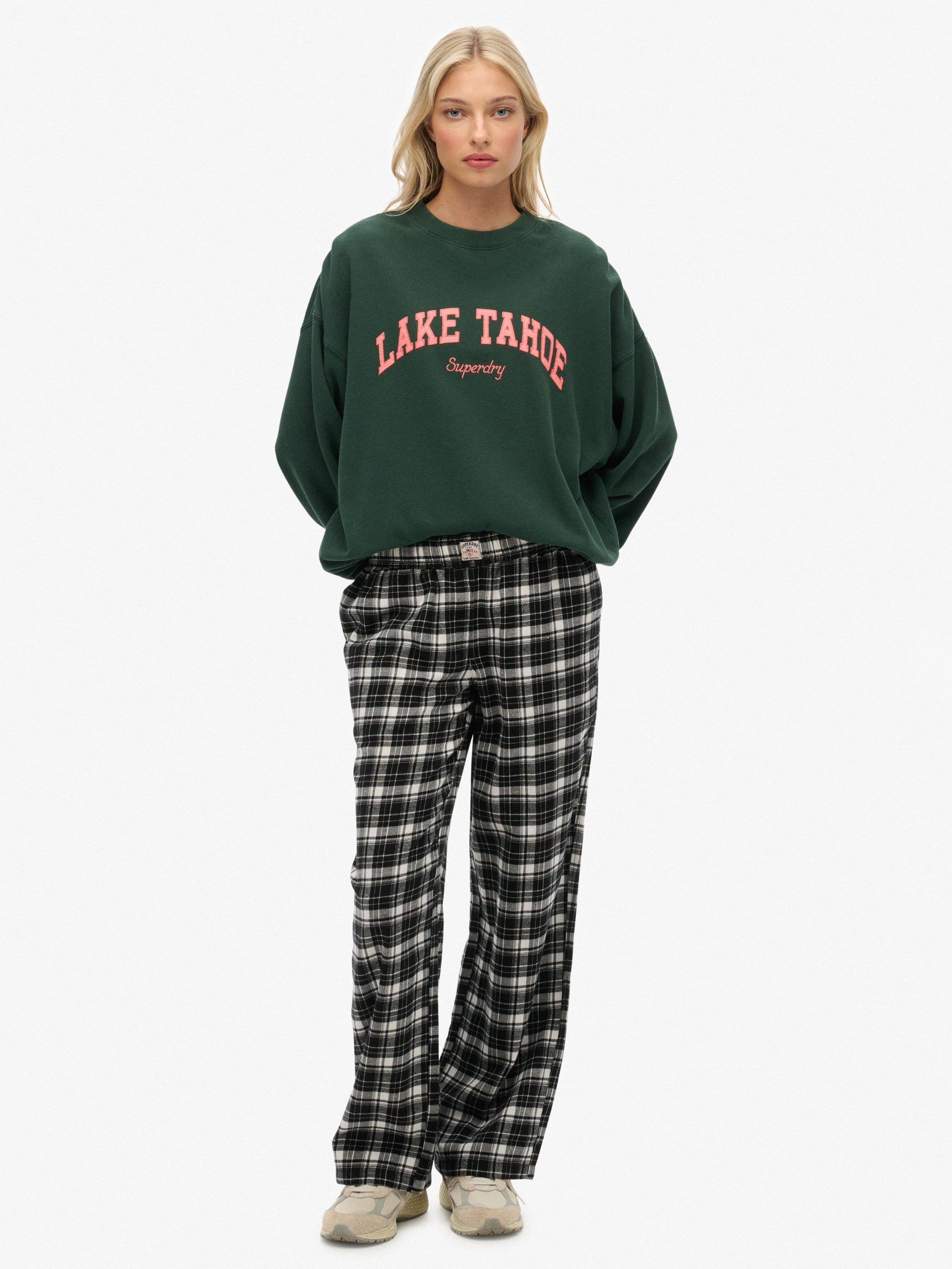 Product image 1 of 6, which shows Superdry Check Wide Leg Trousers, Black/Ecru Check, 14