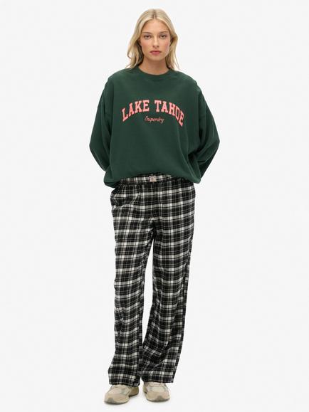 Superdry Check Wide Leg Trousers, Black/Ecru Check, Black/Ecru Check