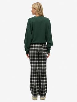 Superdry Check Wide Leg Trousers, Black/Ecru Check - view 2, Black/Ecru Check