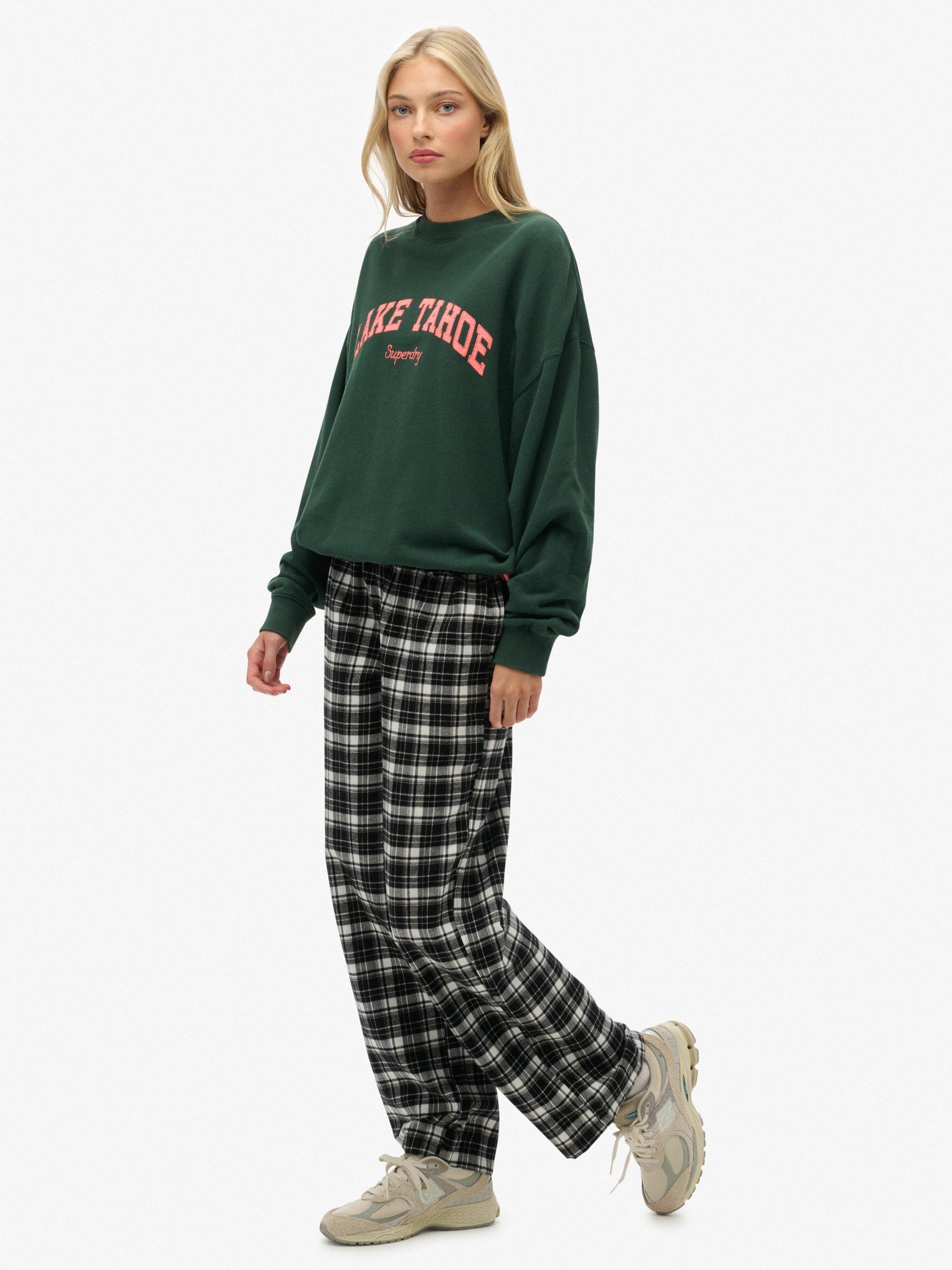 Product image 3 of 6, which shows Superdry Check Wide Leg Trousers, Black/Ecru Check, 14