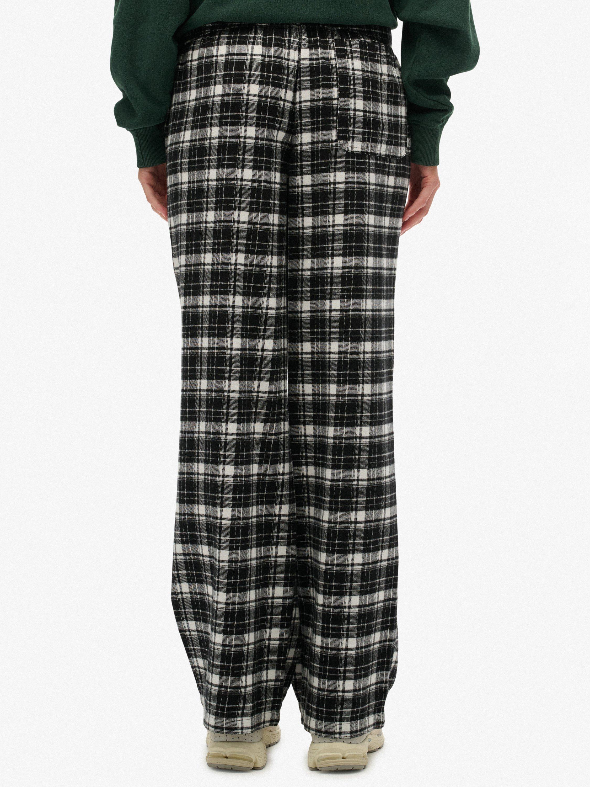 Product image 4 of 6, which shows Superdry Check Wide Leg Trousers, Black/Ecru Check, 14