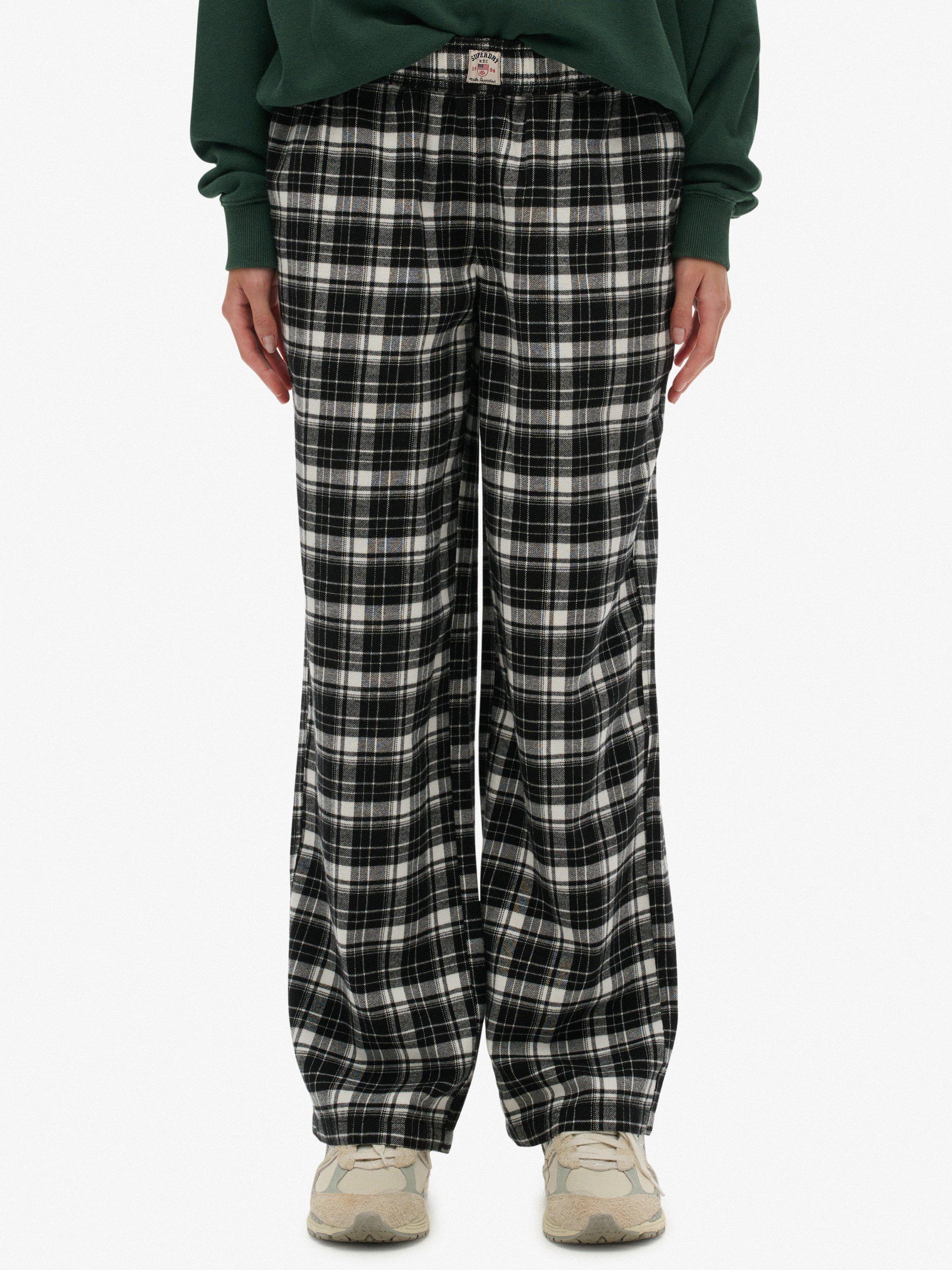 Product image 5 of 6, which shows Superdry Check Wide Leg Trousers, Black/Ecru Check, 14