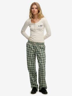 Superdry Check Wide Leg Trousers, Green Check, Green Check