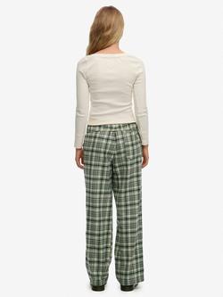 Superdry Check Wide Leg Trousers, Green Check - view 2, Green Check