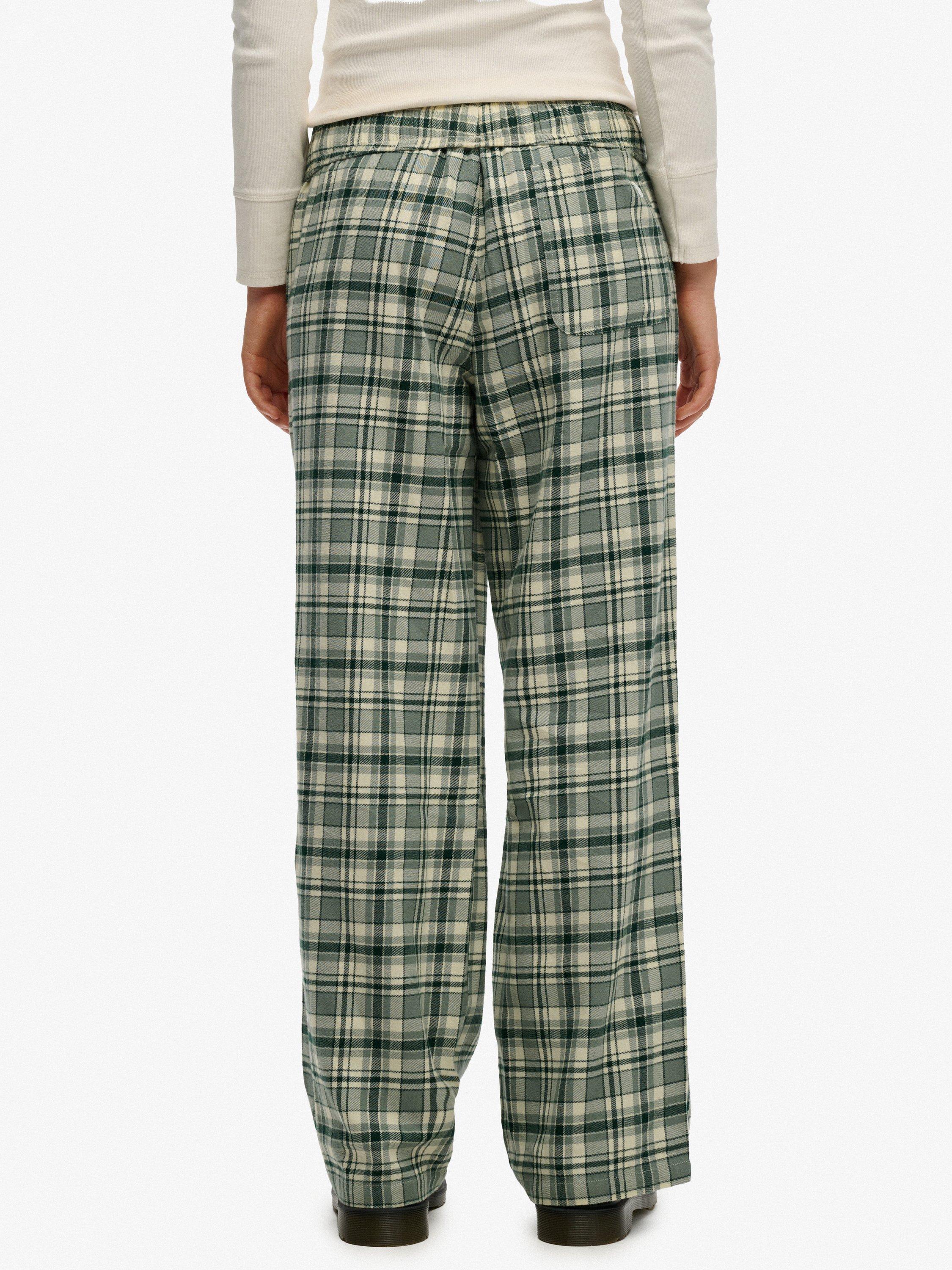 Product image 4 of 6, which shows Superdry Check Wide Leg Trousers, Green Check, 12