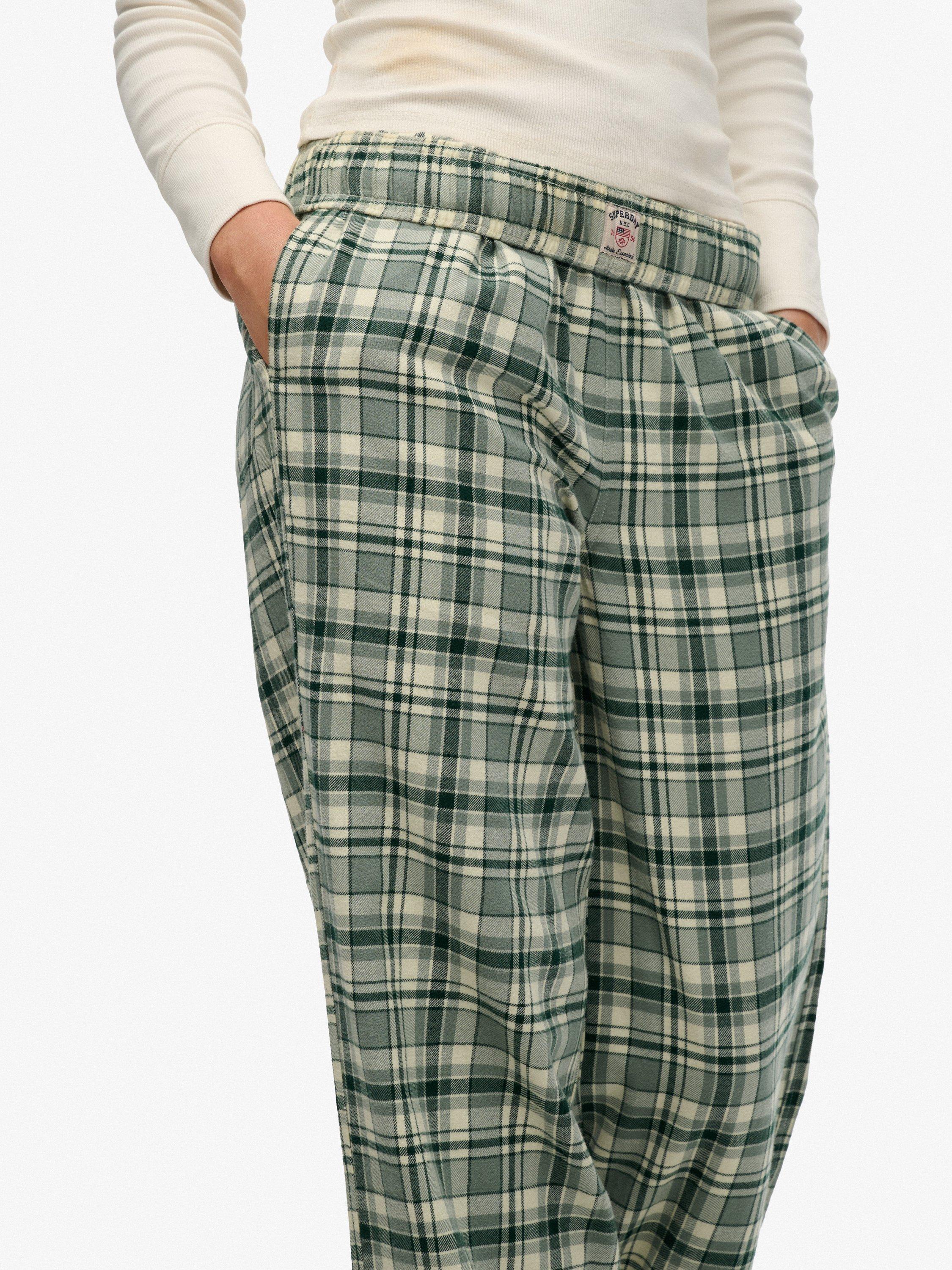 Product image 5 of 6, which shows Superdry Check Wide Leg Trousers, Green Check, 12