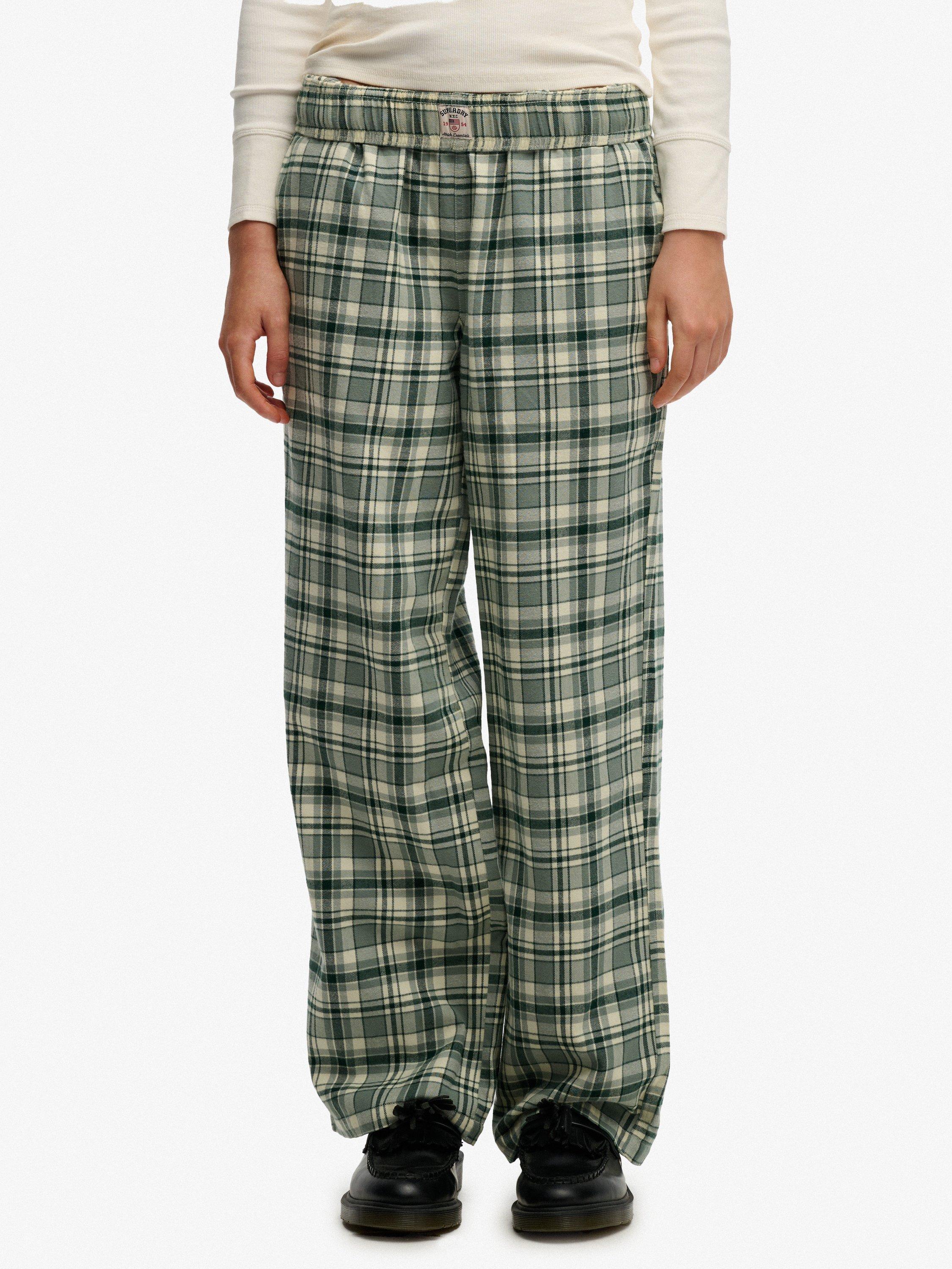 Product image 6 of 6, which shows Superdry Check Wide Leg Trousers, Green Check, 12