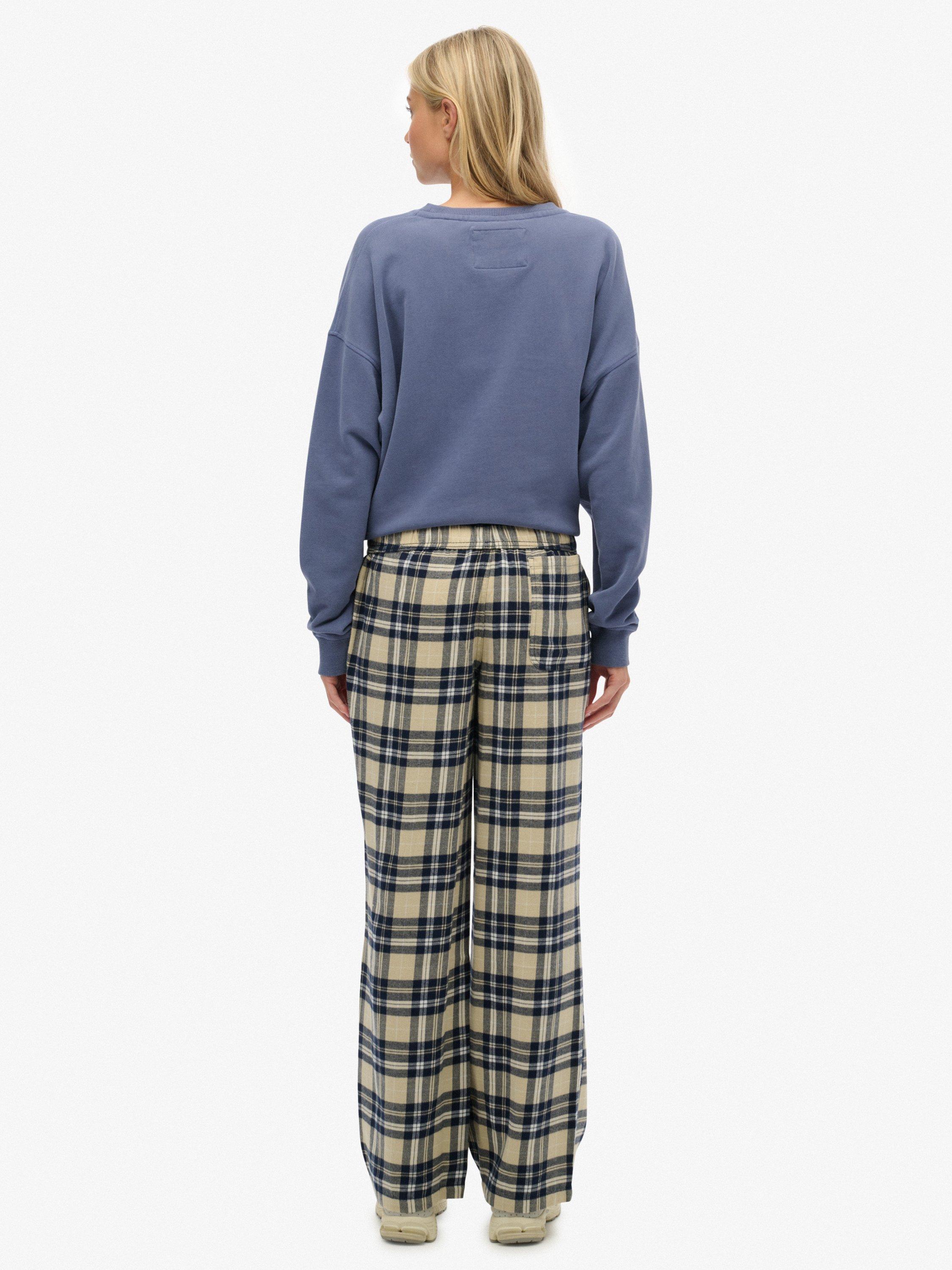 Product image 2 of 6, which shows Superdry Check Wide Leg Trousers, Cream/Navy Check, 8