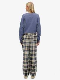 Superdry Check Wide Leg Trousers, Cream/Navy Check - view 2, Cream/Navy Check