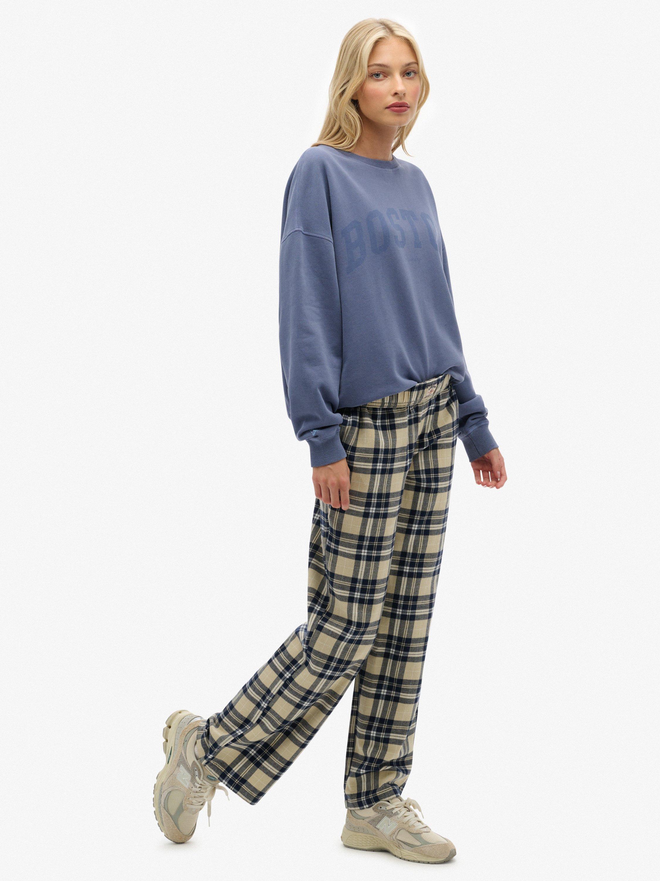 Product image 3 of 6, which shows Superdry Check Wide Leg Trousers, Cream/Navy Check, 8