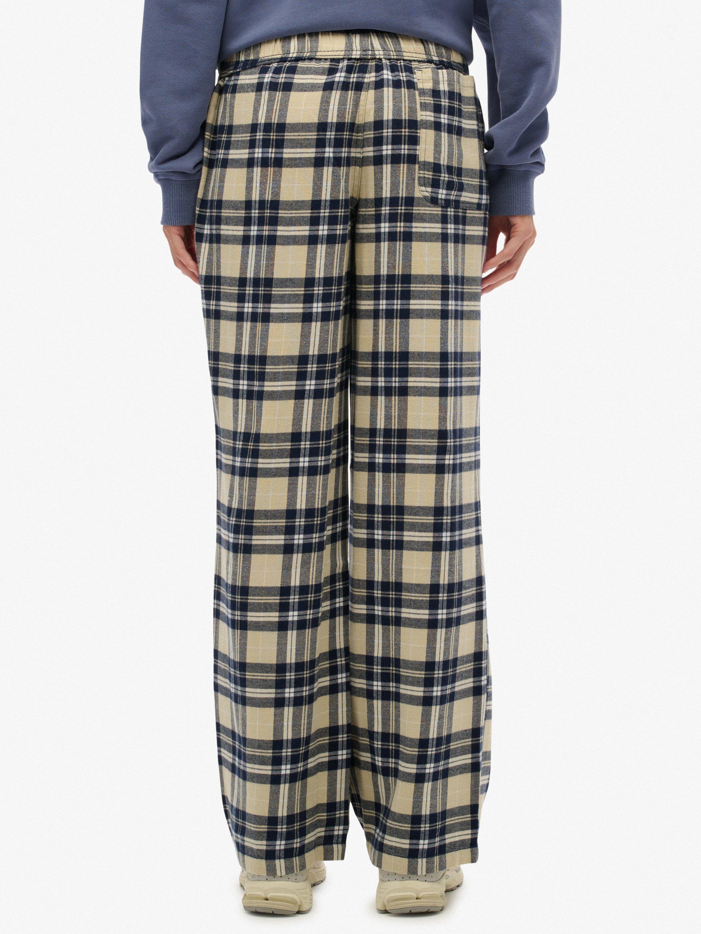 Product image 4 of 6, which shows Superdry Check Wide Leg Trousers, Cream/Navy Check, 8