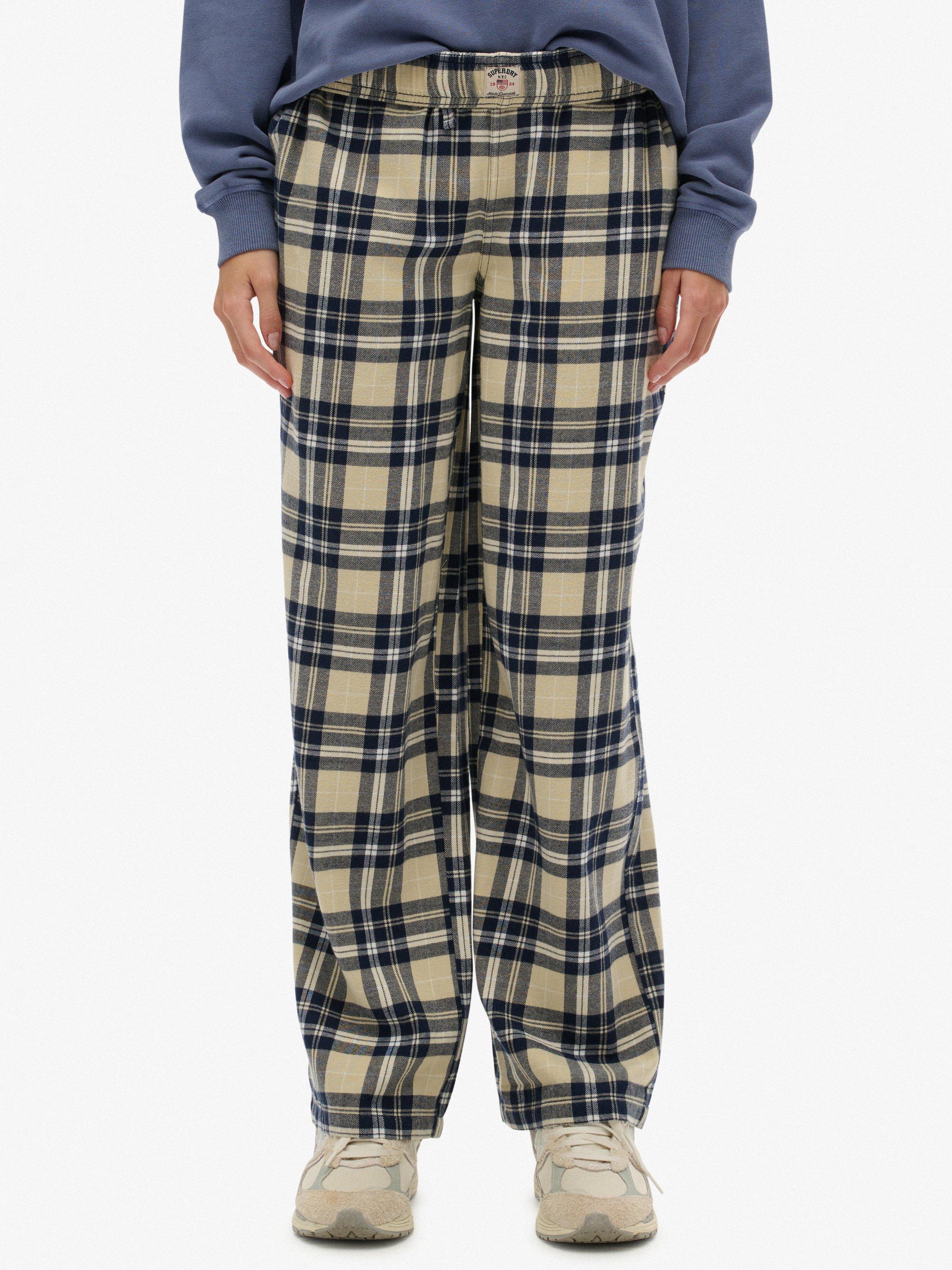 Product image 5 of 6, which shows Superdry Check Wide Leg Trousers, Cream/Navy Check, 8