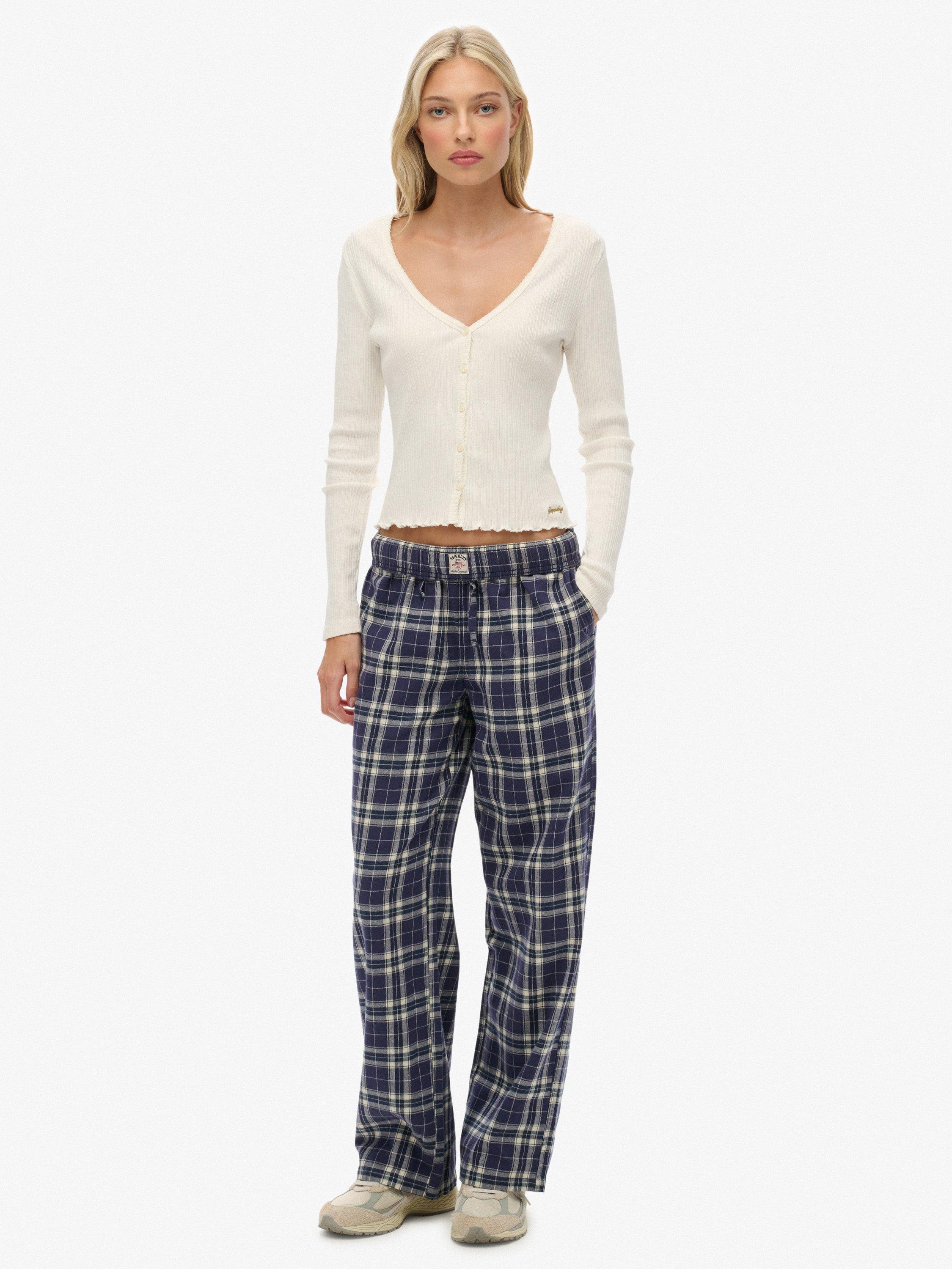 Product image 1 of 6, which shows Superdry Check Wide Leg Trousers, Navy Check, 6